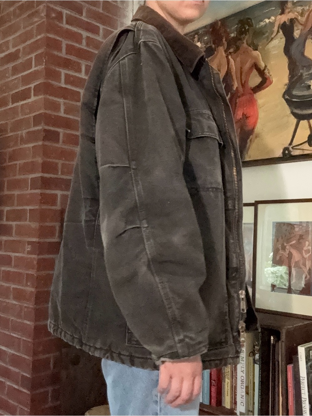 Vintage Carhartt Black Workwear Distressed Jacket with Brown Corduroy Collar - Picture 8 of 9